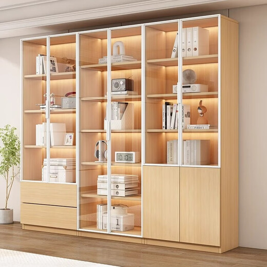Caixiang bookcase with glass door display wine cabinet home living room hand-made integrated wall to top solid wood walnut color bookshelf 40 single door walnut color installation included standard version delivered to the home