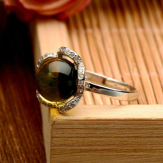 Xuanyong natural Mexican blue amber ring women's S925 silver ring inlaid with amber ring live adjustable gift for wife