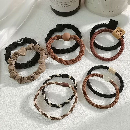 Jieweiyi rubber band women's hair tie simple high ponytail hair rope temperament head rope high elasticity and durable rubber band new hair tie BH-FQ115 milk tea color 5-piece set