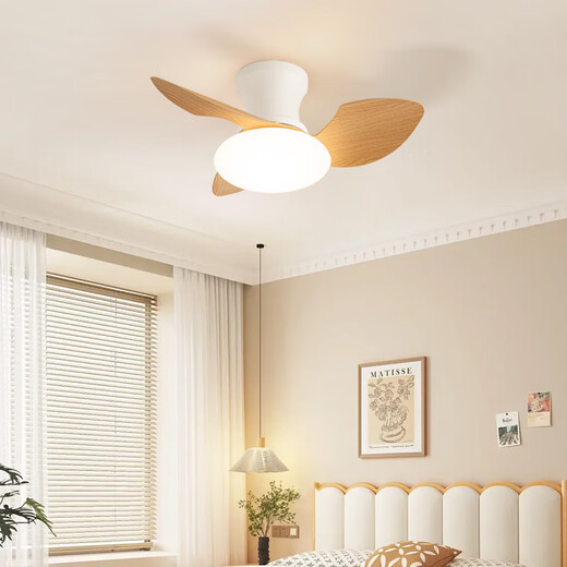 Weather vane modern simple ceiling fan light children's room bedroom study full spectrum eye protection light intelligent voice ceiling fan light Elf 32-723A ceiling - black + deep wood grain leaves Full spectrum + changing light remote control