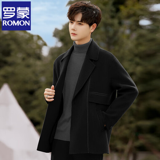 ROMON double-sided wool coat men's autumn and winter thickened woolen windbreaker short high-end suit woolen coat men's card green M 125-145Jin Jin equals 0.5 kg
