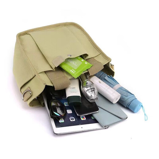 Tuzun (kingtrip) 2023 new Japanese-style portable canvas bag for women, cross-body, fashionable work with lunch box bag, small tote bag, large capacity, khaki color