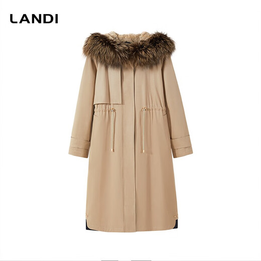 
LANDI blue khaki fox fur collar long waist-hugging parka women's fur coat 2023 winter new style khaki M