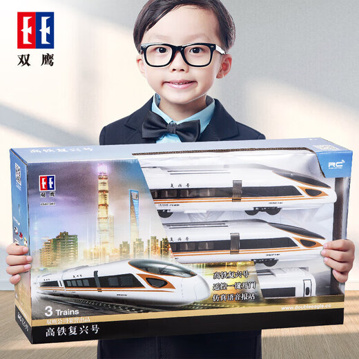 Jouet de train ferroviaire à grande vitesse Double Eagle Fuxing EMU, modèle de simulation de télécommande électrique, ensemble de train à grande vitesse, cadeau d'anniversaire pour garçons, harmonie ferroviaire à grande vitesse