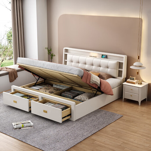Yu feiqi nordisch massives Holzbett Doppelbett moderne einfache Hochkasten Nachtlichtladebett 9902# Einzelbett [mit Licht mit Buchse] 1,8*2,0 m (Rahmenmodell)