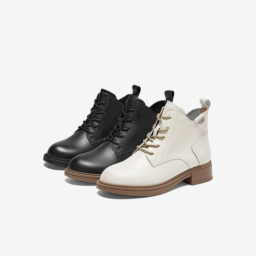 
Bestou Winter Shopping Mall same fashion British Martin boots cowhide strap plus velvet women's short boots YD228DD3 black 36