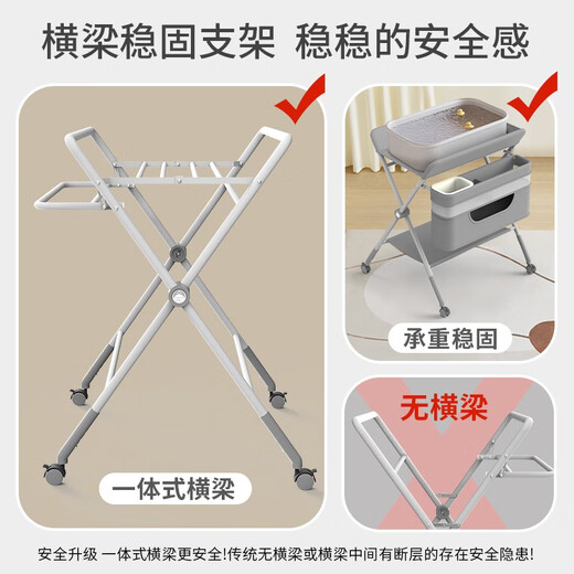 艾美哆（AMEITO）尿布台婴儿台宝宝换尿布台多功能可折叠床按摩抚触洗澡 灰色【尊贵款】双层置物篮+顺滑