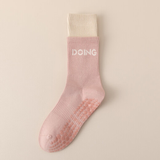 LULU CENTURY silicone anti-slip yoga socks for women, color-blocked mid-calf socks, indoor fitness Pilates, high-rise tube sports and leisure socks for women, white, one size fits all