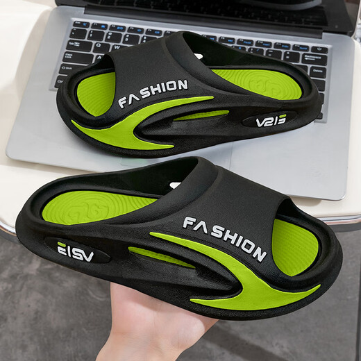 Yunluozhe Children's Slippers Boys' Summer Hollow Sports Outdoor Anti-Slip Thick Soled Baby Slip-On Beach Sandals Hollow/Black Green Single Layer 34-35 (Suitable for Feet Length 22cm)