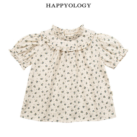 happyology英国女童夏季木耳边泡泡袖高级感衬衫女宝宝纯棉上衣 小野花 104 (104cm)