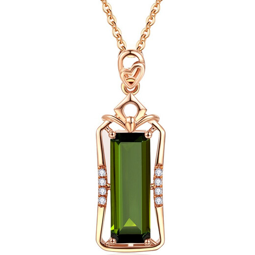 Tingliang 2 carat green tourmaline pendant, 18K gold with diamonds, colored gemstone pendant for your lover, pendant + 18K gold necklace