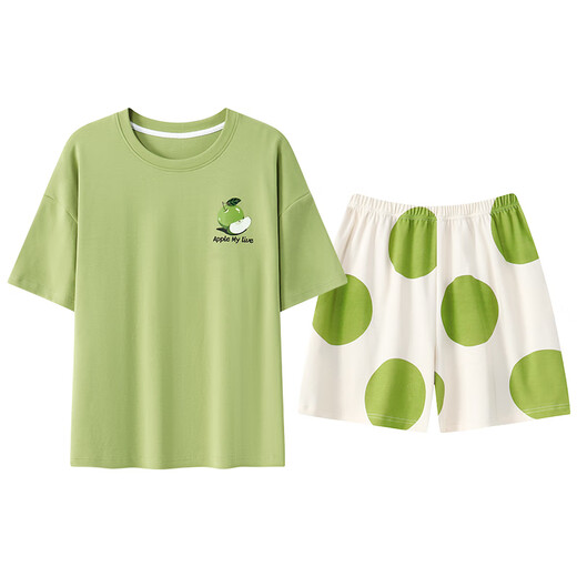Hombre de gato con pijama de almohadilla para el pecho para mujeres en verano xinjiang algodón pantalones cortos de manga corta Los estudiantes de verano delgados pueden usar ropa casera de gran tamaño fuera de YW1506, set de mujeres cortas L mujeres