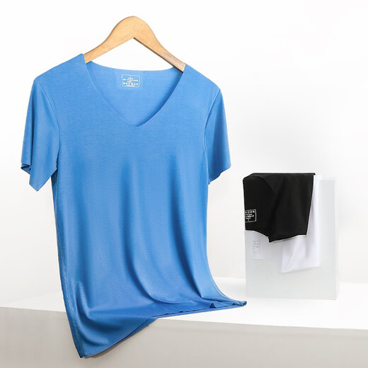 MiiOW men's vest men's seamless thin men's short-sleeved T-shirt v-neck solid color tight bottoming shirt slim underwear modal white XL