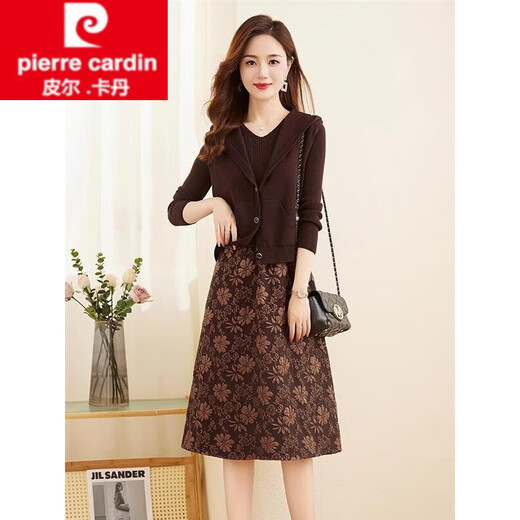 皮尔卡丹（pierre cardin）2025秋季新款女装针织连衣裙秋冬穿搭套装裙时尚马甲连帽套装裙女 红色 2XL