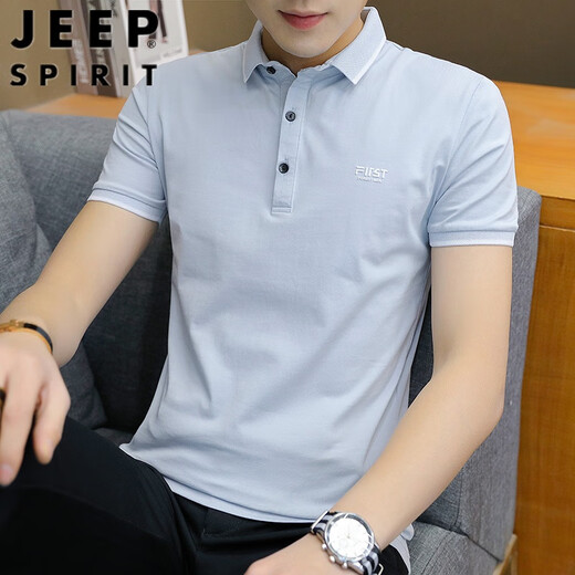吉普（JEEP）冰丝短袖t恤男夏季韩版潮流衬衫领polo保罗保罗衫翻领衣服男半袖 1301黑色 M 90-105斤