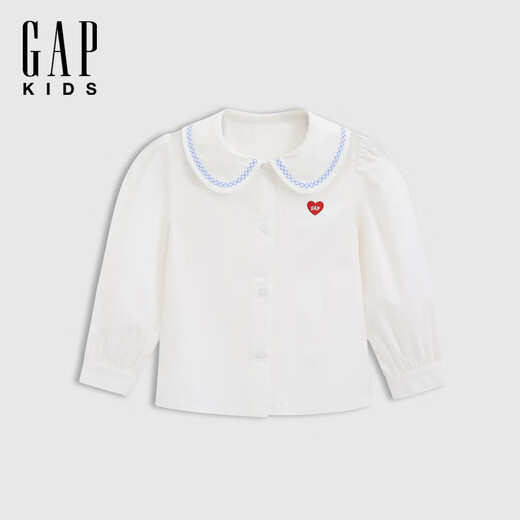 Gapu same style for both big and small children girls spring pure cotton logo doll collar lantern sleeve shirt children's wear 676011 milk white 120 cm (6-7 years old) Asian size
