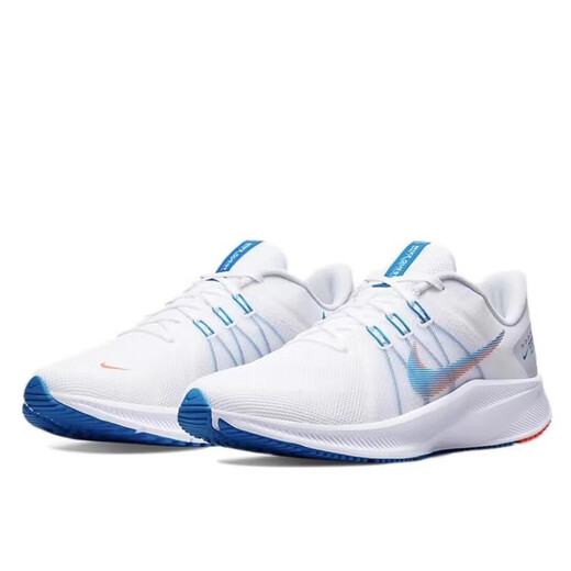 耐克（NIKE）男鞋夏季Quest 4飞线网面跑步鞋减震透气轻便休闲鞋运动鞋子 DA1105-101白色蓝红 44.5