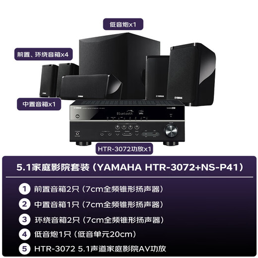 
Yamaha HTR-3072+NS-P41 Audio Speaker 5.1 Satellite Home Theater AV Amplifier Speaker Set Dolby DTS Bluetooth USB Audio