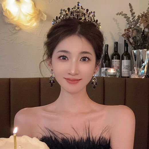 Birthday crown tiara for girls baroque high-end lady goddess party crown tiara headband photo guide J crown + earrings two-piece set