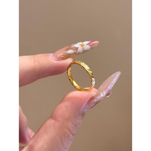 DL 1998 Fat Donglai same style 18k gold crushed ice ring Star Girl Ring 2024 new fashion light luxury ring yellow l gold crushed ice ice No. 6
