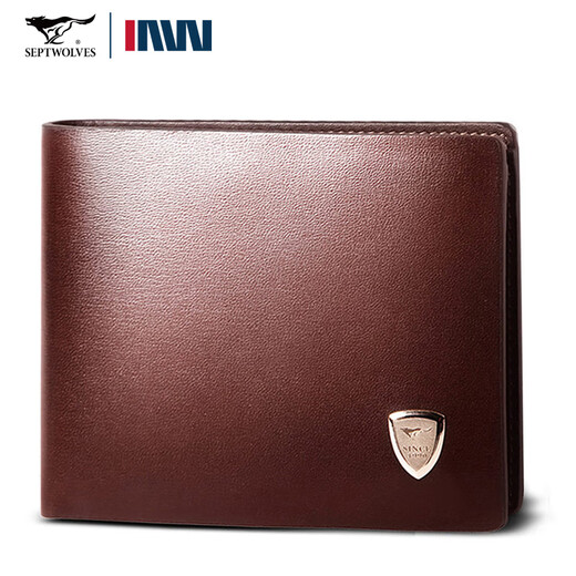 Sept Wolf Men's's Wallet Short Greil en cuir Générat en cuir marque trois fois horizontale et verticale Clip de billette de bouclier simple SLOT MULLIAT MULTH CARD