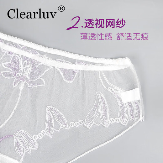 CKPED 4 paires de dentelle dames jeunes femmes sous-vêtements femelles en coton sexy entrejambe brodé sans marque sans pareil entièrement transparent moyen et bas rythmes 835 blanc violet + rose + profonde violet + noir et rouge l