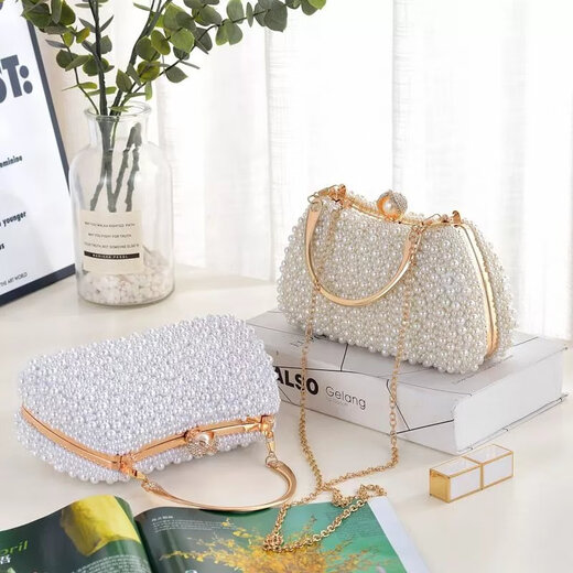 Cool Kangaroo KQ celebrity dinner small bag pearl clutch women's handbags with cheongsam banquet handbag evening dress handbag handbag beige