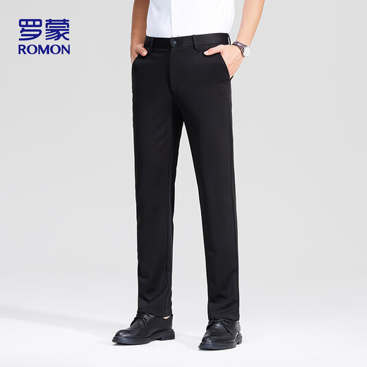 罗蒙（ROMON）休闲裤男士夏季冰丝薄款商务直筒裤免烫西装裤子男LM73 黑色 32
