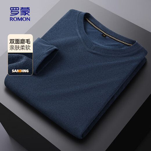 罗蒙（ROMON）长袖T恤鸡心领德绒秋冬保暖长袖男时尚休闲百搭T恤1518白色175