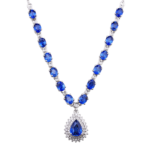 Musi custom-made 7.01 carat sapphire necklace 18k gold set with diamonds party high picture color