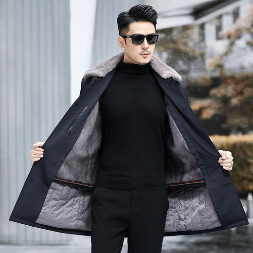 KAISER mink coat men's mink liner Haining mid-length fur coat men's dark green mink 52