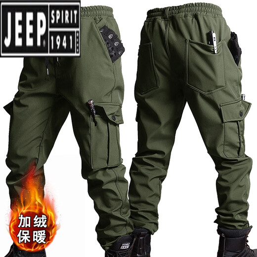 Jeep (JEEP) Outdoor Soft Shell Jacket Suit Men's Velvet Thickened Work Clothes Waterproof Windproof Fishing Cycling Suit Keep Warm in Winter Black XL 175 (135-150Jin Jin equals 0.5kg)