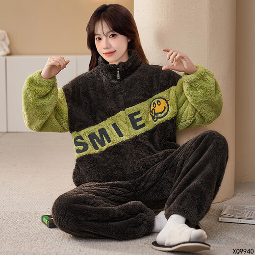 Jinzhiyan Winterkorallen Velvet Großgröße Pyjamas Frauen langärmeliges Flanell Reißverschluss plus Fett Plus-Größe Fett MM200jin [Jin entspricht 0,5 kg] Home Clothing XQ9934 vertikaler Bärenkette Velvet größere Version XL [140-160jin [Jin gleich 0,5 kg]]]]]
