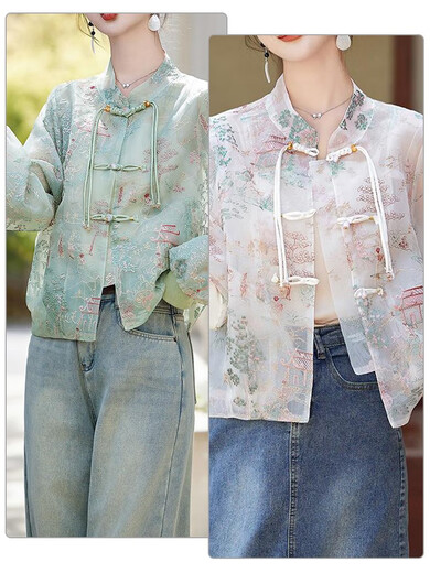国风衣服的扣子 国风仿玉石蓝色花托珠扣新中式马甲旗袍玻璃纽的 698玛瑙绿 蓝花 直径10mm5颗针线