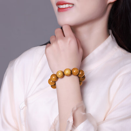 Mu century-old golden nanmu bracelet, men's and women's old material high-density Buddhist beads rosary and play bracelet, about 15mm