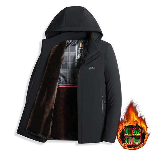 Cotton-padded jacket for men 2024 new winter velvet thickened cotton-padded jacket for middle-aged and elderly dads with hooded parka coat black 2XL/185 recommended 130-150Jin Jin is equal to 0.5 kg