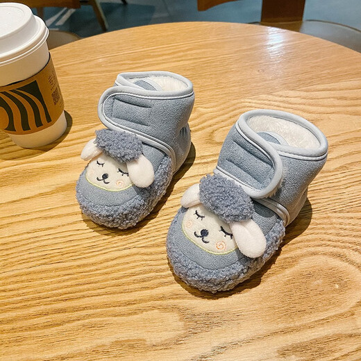 Tutu Dawen Newborn Baby Shoes 0-1 Years Old Toddler Shoes Autumn and Winter 6-12 Months Male and Female Baby Cotton Shoes and Socks Soft-soled Foot Covers Blue Velvet 1 Pair One-size-fits-all Inner Length 13cm (Suitable for 0-12 Months)