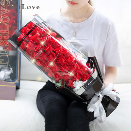FirstLove 51 red rose eternal soap flowers delivered in the same city for New Year, Valentine's Day, birthday gift for girlfriend, non-flowers