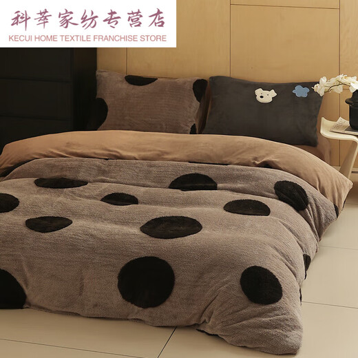 Silu Cloud inward traveling four-piece set inward traveling inward traveling four-piece set of milk velvet puppy embroidery bed four-piece set thickened autumn polka dot white and flowers 1.5-1.8m bed sheet four-piece set suitable for 2