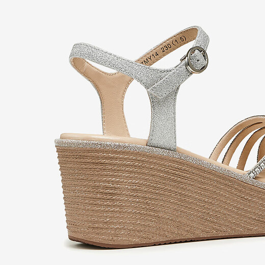 TATA's beautiful wedge sandals for women's vacation strap fashion sandals summer 7MY14BL4 silver 37