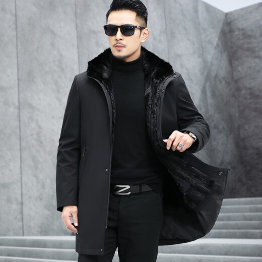 Baba Langpai Men's Mink Lined Fur Coat Men's Nike Mid-Length Fur One-piece Men's Jacket Winter with Mink Lined 165/M Customized