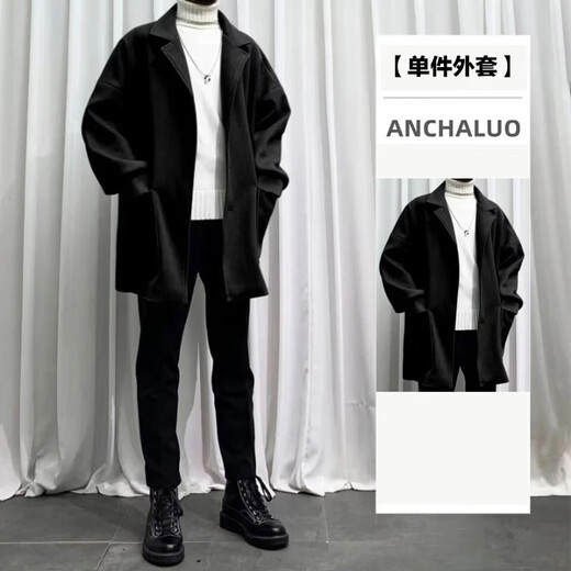 gxmy中长款夹克外套男士休闲套装秋冬季一套痞帅气搭配衣服男装三件套 1591灰色外套黑色毛衣套装 L