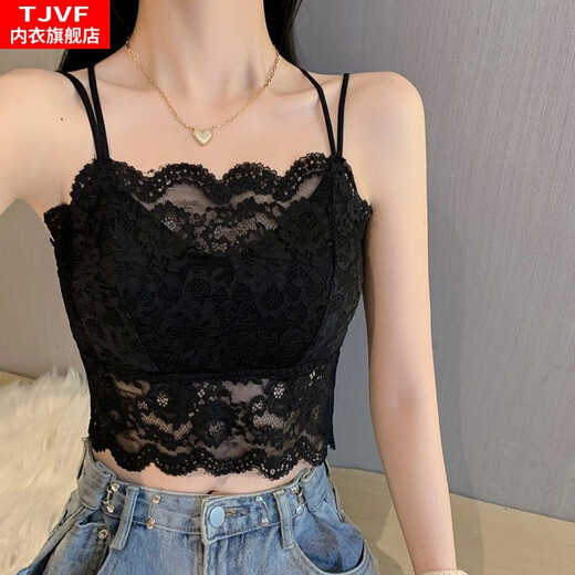 TJVF summer lace bra-wrapped tube top sexy beautiful back camisole for women without steel rings for outer wear and anti-exposure underwear for women Black 6656# M 80-105Jin Jin is equal to 0.5 kg