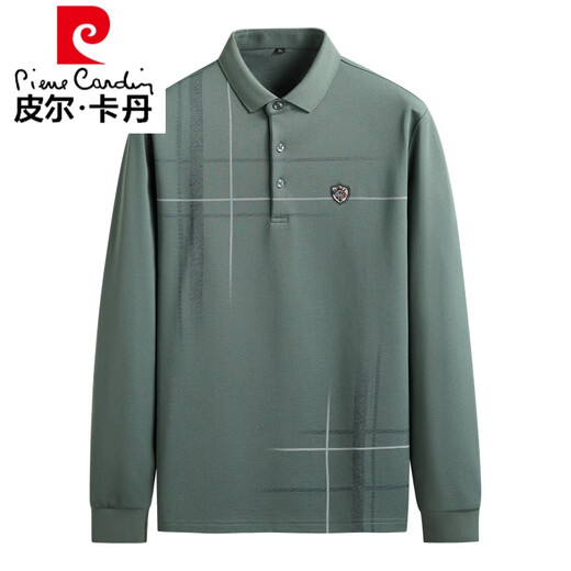皮尔卡丹加肥加大翻领T恤男长袖秋季中年大码休闲上衣薄款胖子POLO.衫 K11972黑色 XL