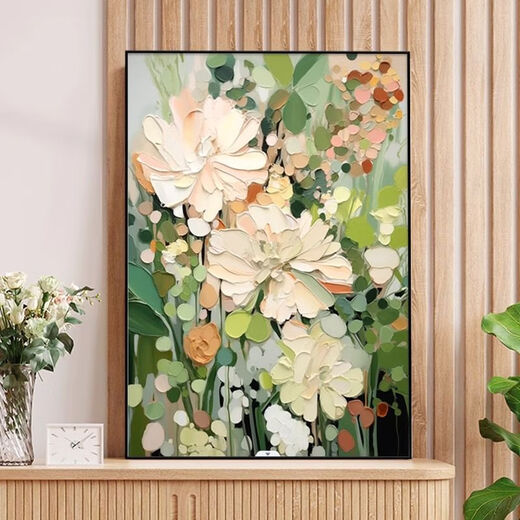 Shangjiabang Dafen Oil Painting Network Village Desktop Decoration Green Fresh Abstract Texture Nordic Style Living Room Sofa Background Wall Decoration Renran A 60*80 Crystal Ceramic Film + 2.5 Aluminum Alloy Gold Frame