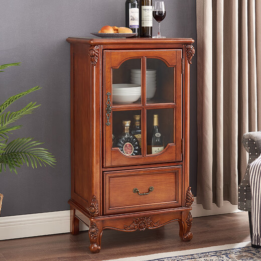 Xinhuayuan Wood American-style small wine cabinet European-style light luxury floor-standing all-solid wood side cabinet single-door wine cabinet home wall-mounted living room storage cabinet right door + cherry color