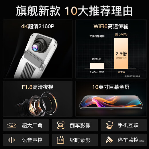 凌度行车记录仪HS880D MAX 4K高清前后双录倒车影像流媒体后视镜触摸