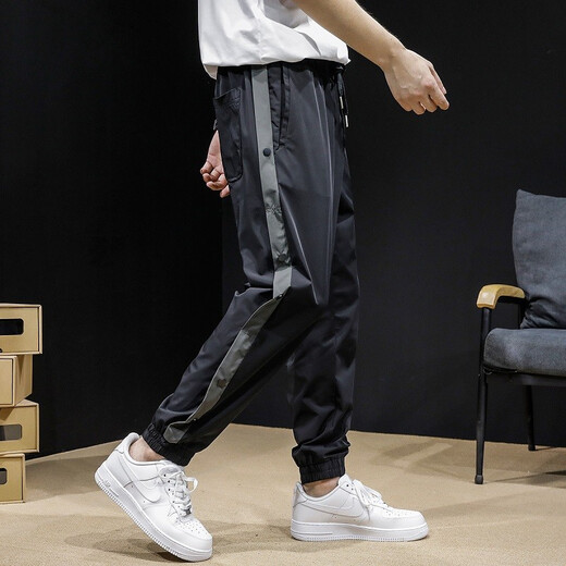Yilang Kuaishou lässige Hosen für Männer losen Eisseidenhosen für Männer für Männer große Kordelschnur Fußhose für Sportten mit neun Punkten für Jungen für Jungen für den Sommer dünne schnelle trockene Haremhose für fette Sommerbrust 9-Punkte-Hose schwarz 2xl [160-180jin [Jin gleich 0,5 kg]]