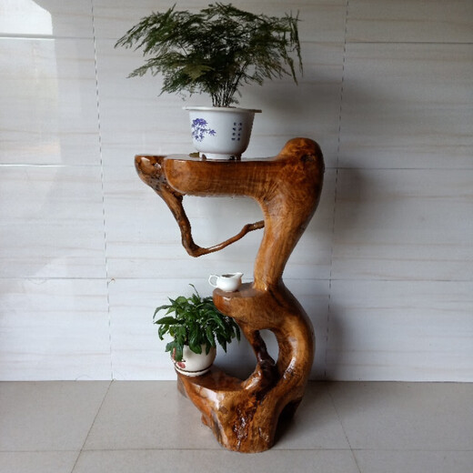 XMSJ Wurzelschnitzständer neuer chinesischer Wurzelschnitzständer Balkon Bonsai Stand Mehrschicht Gesamtmaserholzbaum Wurzel Chinesische natürliche Ursprung 16873 Doppelschicht