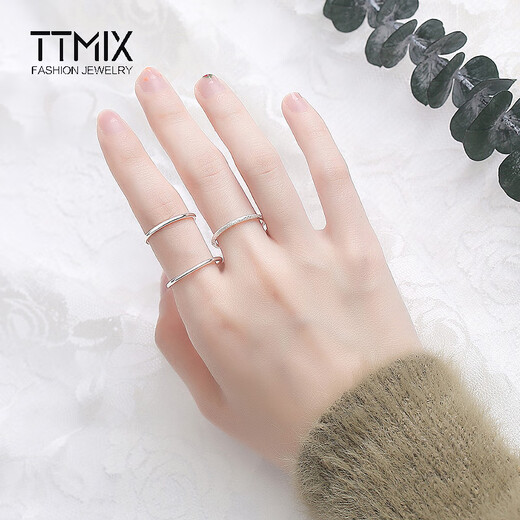TTMIX women's glossy platinum ring pt950 frosted white gold Sansheng III ring can be worn single, frosted 18# 1.5-1.7g